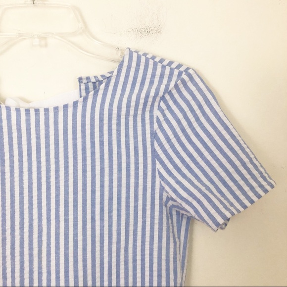 Bebe Striped Lace Up Blouse Blue White Sz XXS - Picture 3 of 6